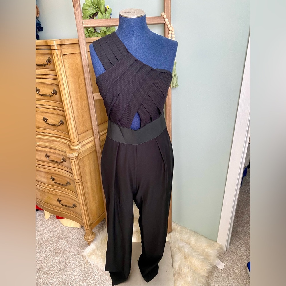 English Factory Black One Shoulder Romper Jumpsuit Size Medium